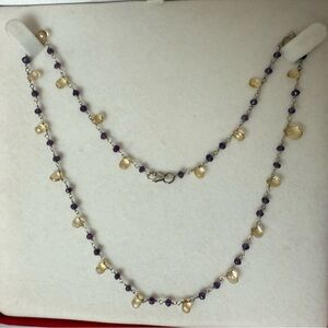 Elegant Purple amethyst and Gold citrine Beaded Necklace on Sterling chain